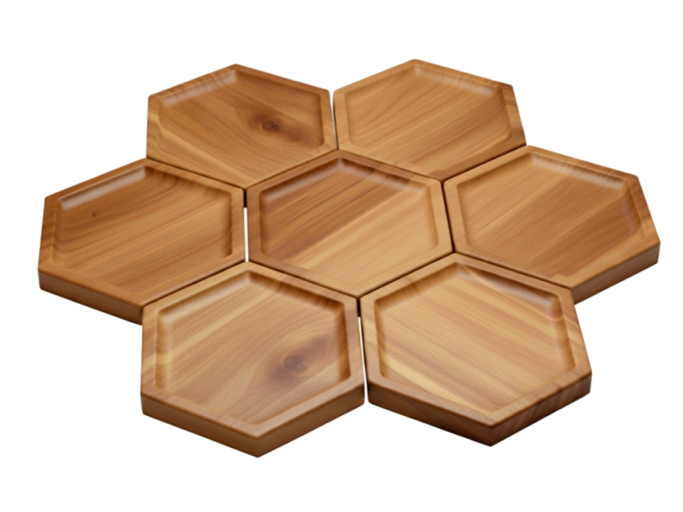 Acacia Wood Hexagonal Modular Serving Trays & Coasters Set - The Hive Classic